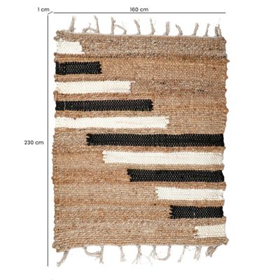 Tapis 160 x 230 cm tressé en jute avec motifs noir et blanc - DUNE