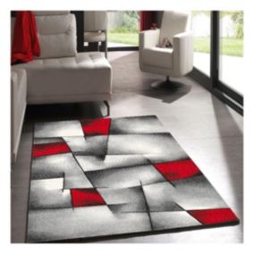 tapis accueil 140x140 tissé rouge carré motif géométrique ULTIMA