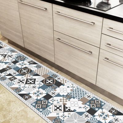 Tapis antidérapant - Ciment Style Dulce - vinyle - int./ext. - Bleu - 50x200cm