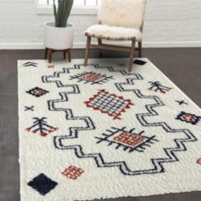 Tapis berbère 120x160 tissé motif saharien COOLSHAG 1 blanc et bleu