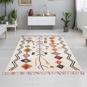 Tapis berbère 120x170 tissé motif ethnic OURIKA 2 ivoire