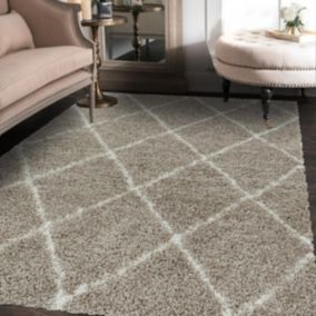 Tapis berbère 120x170 tissé motif losange SHAGGY A beige