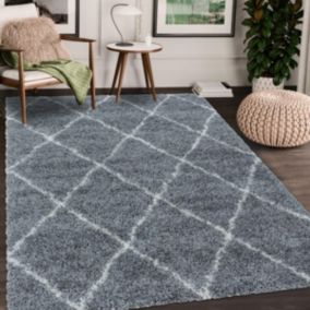 Tapis berbère 120x170 tissé motif losange SHAGGY A gris