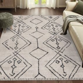 Tapis berbère 120x170 tissé motifs ethno-chic NAXTAZ 2 beige et noir