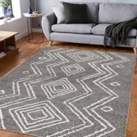 Tapis berbère 140x200 tissé motifs ethno-chic NAXTAZ 3 noir et crème