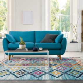 Tapis berbère 40x60 tissé motif ethnic OURIKA 5 turquoise