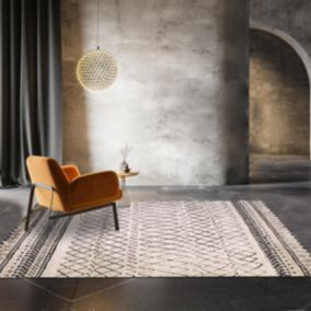 Tapis berbère 60x110 tissé motifs tribaux MABAL crème