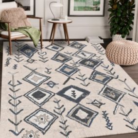 Tapis berbère 80x150 tissé motifs ethno-chic ELAM beige et noir