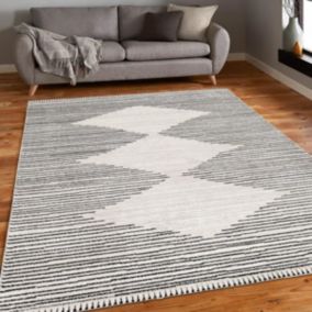 Tapis berbère 80x150 tissé motifs ethno-chic NAXTAZ 4 gris et crème