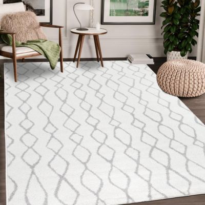 Tapis berbère tissé motif ethnic BALANIO, écru, gris