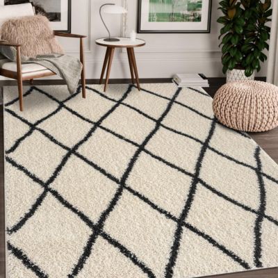 Tapis berbère tissé motif ethnic BENYLE A, crème, gris foncé