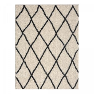 Tapis berbère tissé motif ethnic BENYLE A, crème, gris foncé