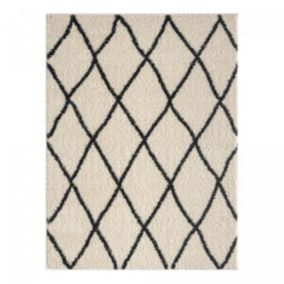 Tapis berbère tissé motif ethnic BENYLE A, crème, gris foncé