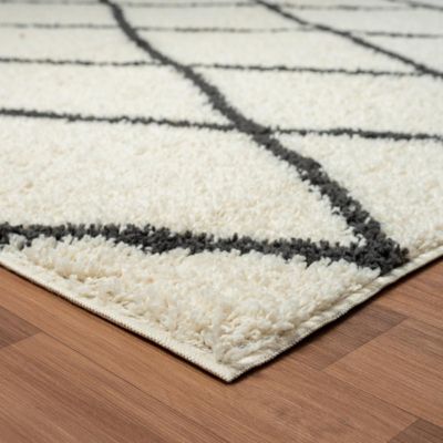 Tapis berbère tissé motif ethnic BENYLE A, crème, gris foncé