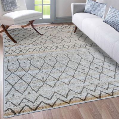 Tapis berbère tissé motif ethnic ESSAOUER, beige, noir