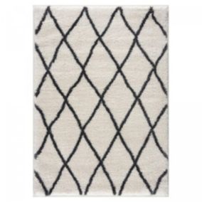 Tapis berbère tissé motif ethnic LYN4 BENYLE A, crème, gris foncé