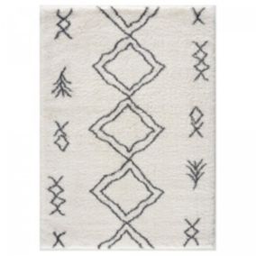 Tapis berbère tissé motif ethnic LYN4 DOUX 3, crème, gris foncé