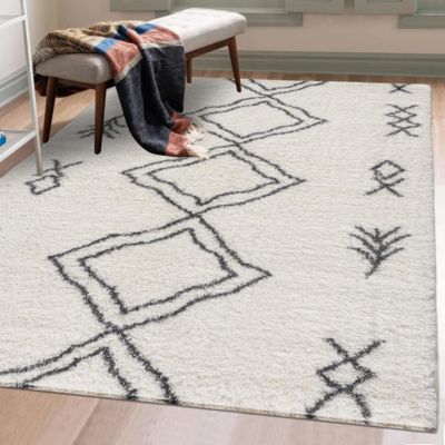 Tapis berbère tissé motif ethnic LYN4 DOUX 3, crème, gris foncé