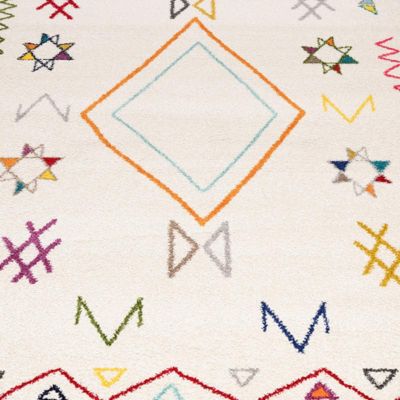 Tapis berbère tissé motif ethnic LYN5, crème, beige, orange, multicolore