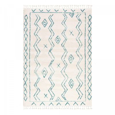 Tapis berbère tissé motif ethnic LYN5, crème, turquoise