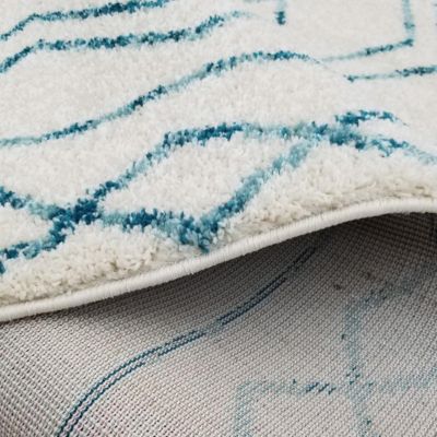 Tapis berbère tissé motif ethnic LYN5, crème, turquoise
