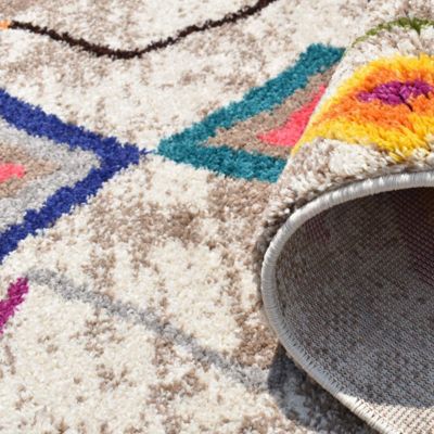 Tapis berbère tissé motif ethnic LYN5, gris, rouge, jaune, bleu, violet