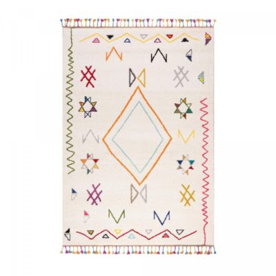 Tapis berbère tissé motif ethnic LYN5 JADIDA, crème, beige, orange, multicolore