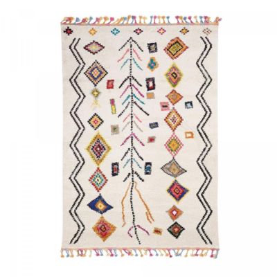 Tapis berbère tissé motif ethnic LYN5 OURIKA E, ivoire
