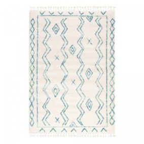 Tapis berbère tissé motif ethnic MADIDA, crème, turquoise