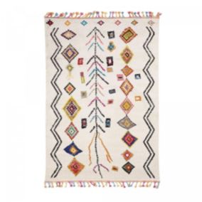 Tapis berbère tissé motif ethnic OURIKA 2, ivoire