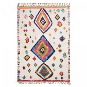 Tapis berbère tissé motif ethnic OURIKA 4, ivoire