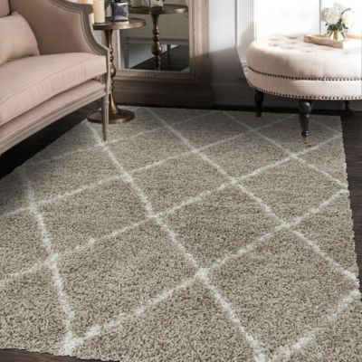 Tapis berbère tissé motif losange SHAGGY A, Beige