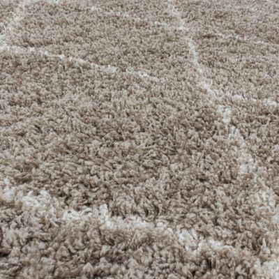 Tapis berbère tissé motif losange SHAGGY A, Beige