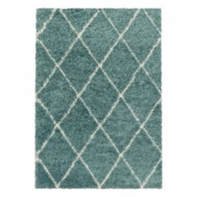 Tapis berbère tissé motif losange SHAGGY A, Bleu