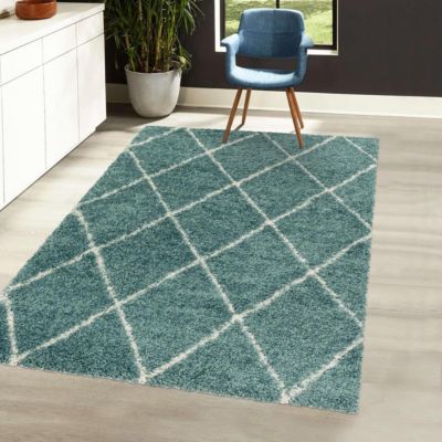 Tapis berbère tissé motif losange SHAGGY A, Bleu