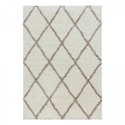 Tapis berbère tissé motif losange SHAGGY A, Crème