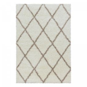 Tapis berbère tissé motif losange SHAGGY A, Crème