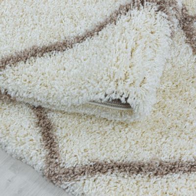 Tapis berbère tissé motif losange SHAGGY A, Crème