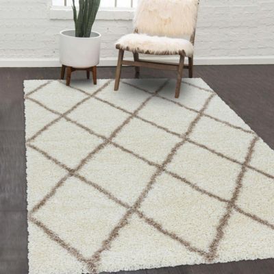 Tapis berbère tissé motif losange SHAGGY A, Crème