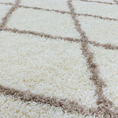 Tapis berbère tissé motif losange SHAGGY A, Crème