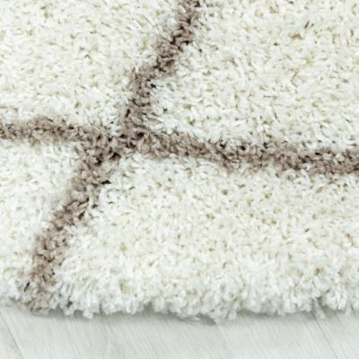 Tapis berbère tissé motif losange SHAGGY A, Crème