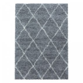 Tapis berbère tissé motif losange SHAGGY A, Gris