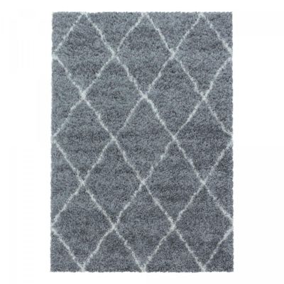 Tapis berbère tissé motif losange SHAGGY A, Gris