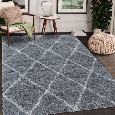 Tapis berbère tissé motif losange SHAGGY A, Gris