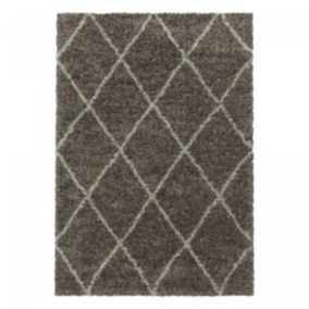 Tapis berbère tissé motif losange SHAGGY A, Taupe