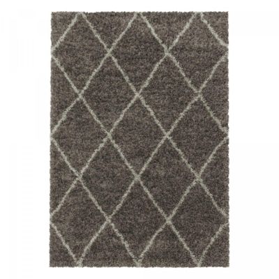 Tapis berbère tissé motif losange SHAGGY A, Taupe