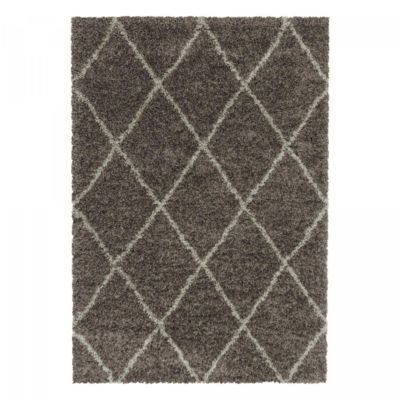 Tapis berbère tissé motif losange SHAGGY A, Taupe
