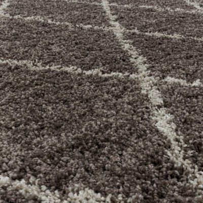 Tapis berbère tissé motif losange SHAGGY A, Taupe