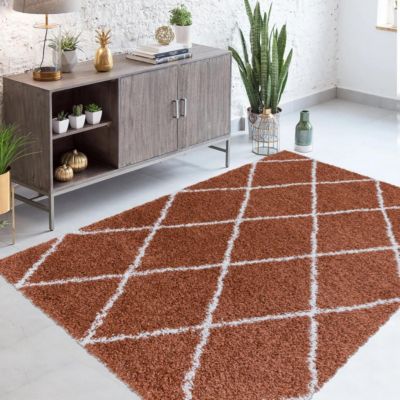 Tapis berbère tissé motif losange SHAGGY A, Terra