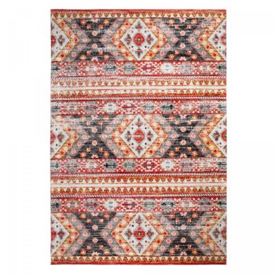 Tapis berbère tissé motif saharien CLARK 5, rouge, jaune, gris